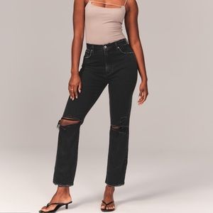 Abercrombie & Fitch High Rise Ankle Straight Ripped Black Jean Size 27R